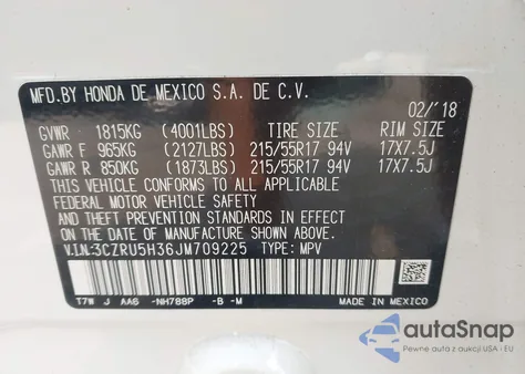 2018 Honda Hr-V Lx from USA, damaged, VIN 3CZRU5H36JM709225